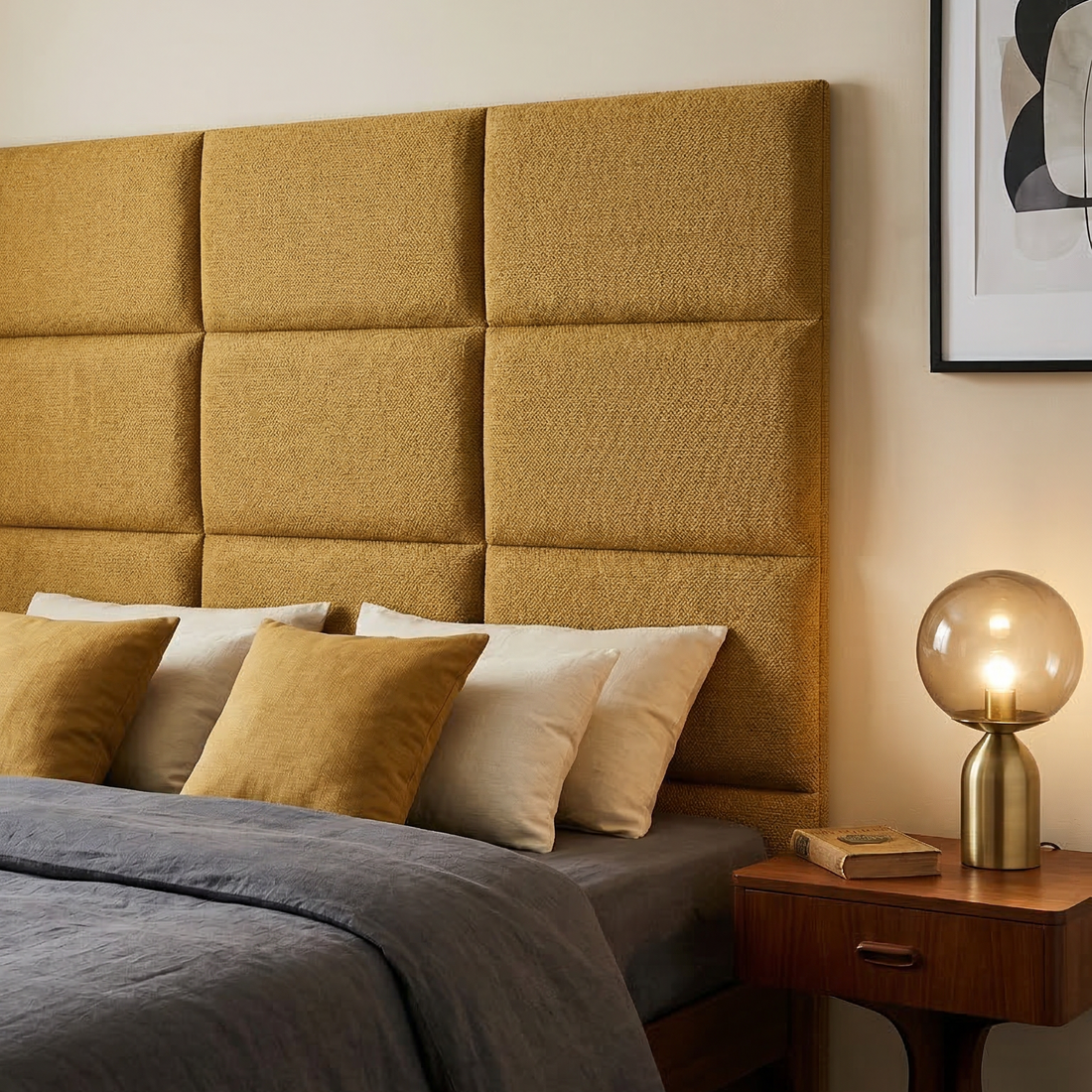 Softwalls 60x30 Capri 10 Curcuma Horizontales Wandpolster als Headboard Minimalistisches Design Senfgelb 50er Jahre